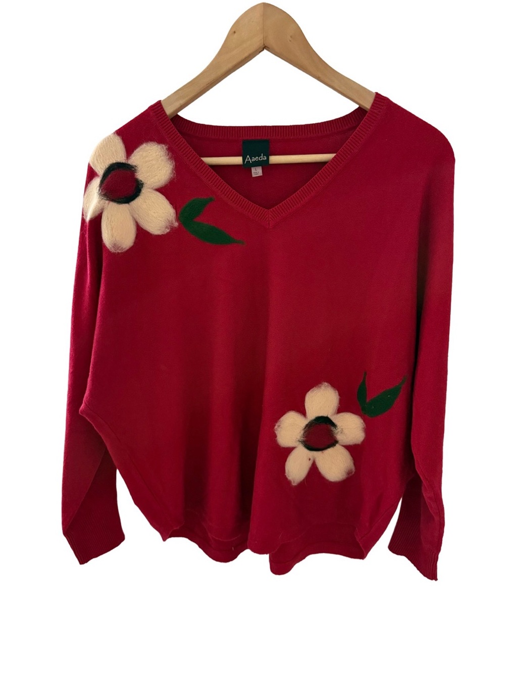 AAEDA Red Sweater with Floral Flowers Design